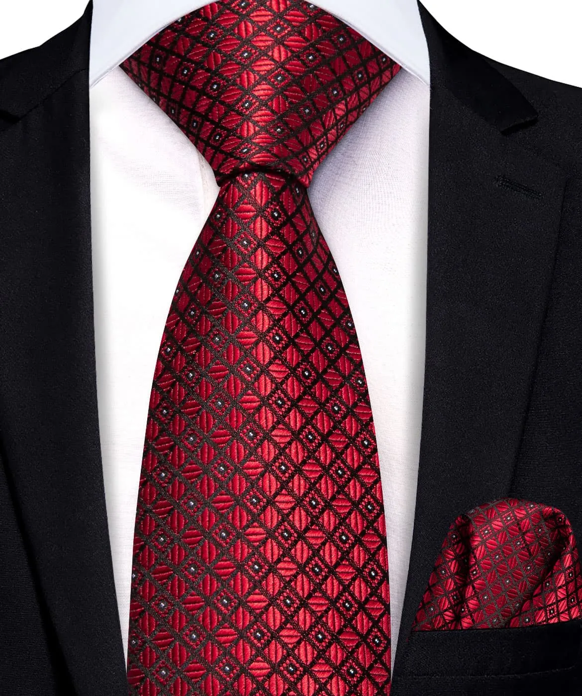 Ties2you Kids Tie Fire Brick Red Plaid Silk Children's Necktie Pocket Square Set