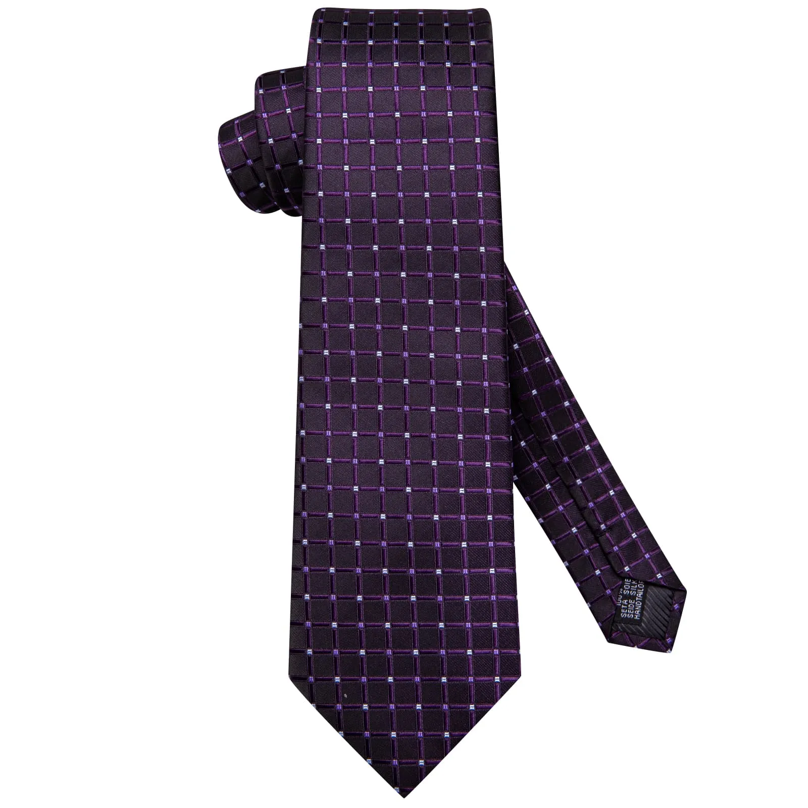 Ties2you Tie Top Eggplant Purple Plaid Silk Mens Formal Business Ties Pocket Square Cufflinks Set