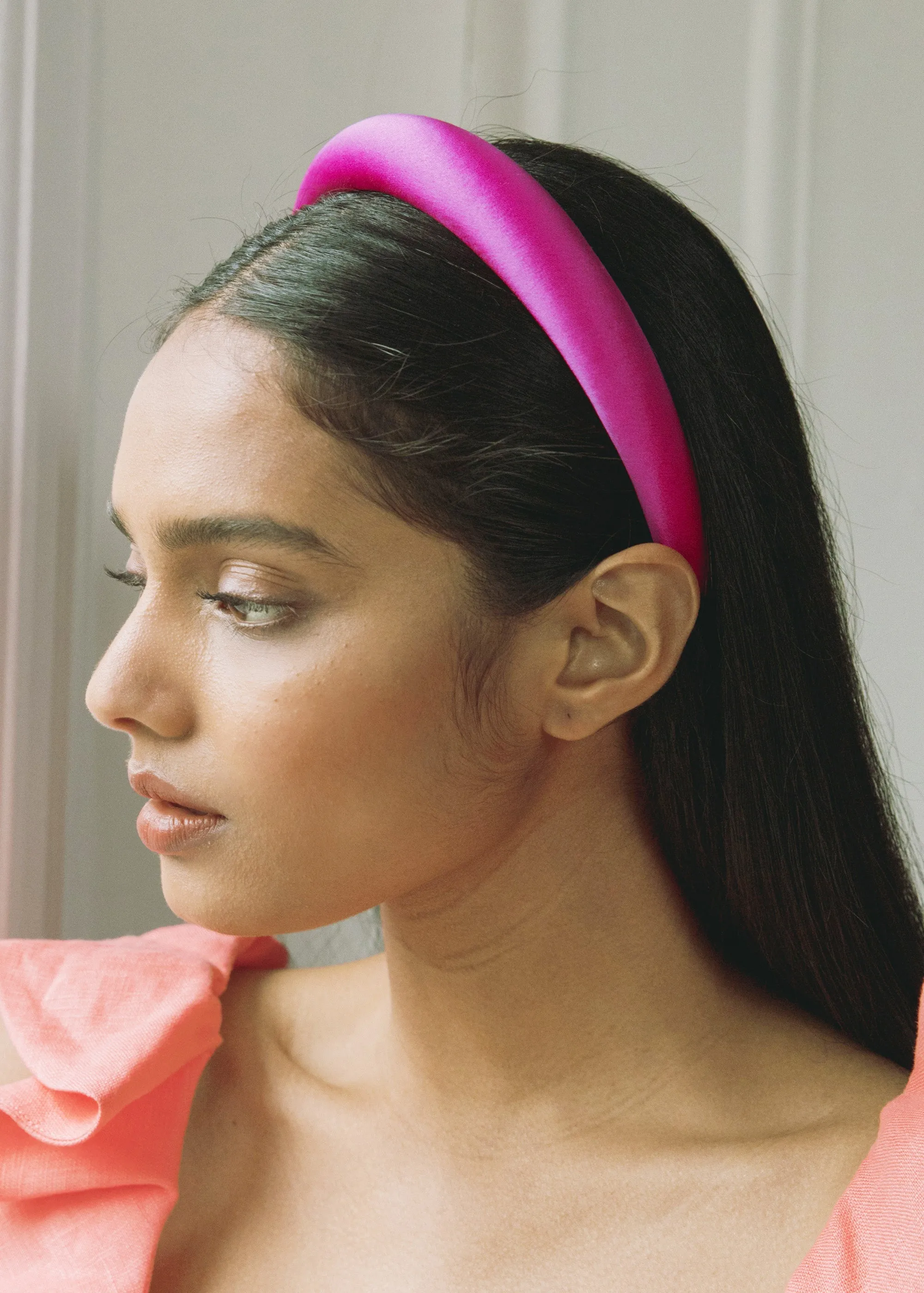 Tori Headband in Satin -- Hot Pink