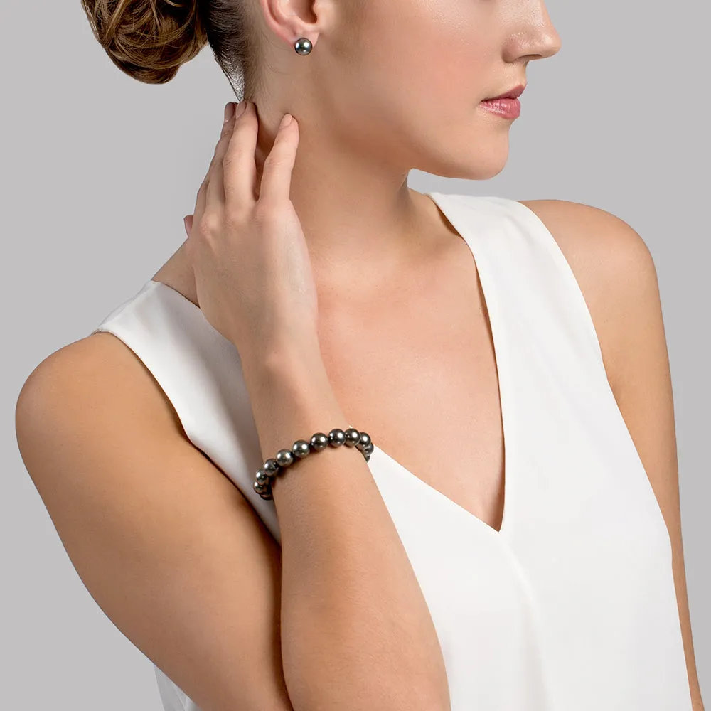 True Round Black Tahitian Pearl Bracelet, 8.0-9.0mm - AAA Quality