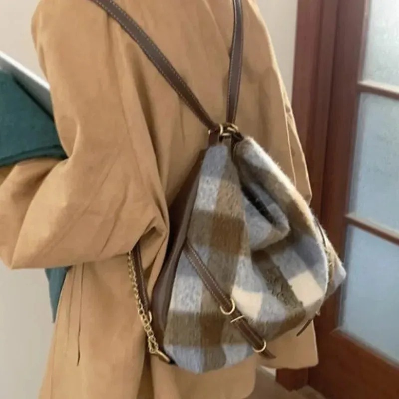 Uakiss Plaid Womens Shoulder Bag Elegant Fashion Large Capacity Casual Backpacks Luxury Designer Exquisite New Korean Popular Bags