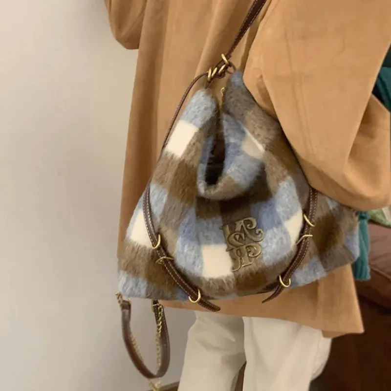 Uakiss Plaid Womens Shoulder Bag Elegant Fashion Large Capacity Casual Backpacks Luxury Designer Exquisite New Korean Popular Bags
