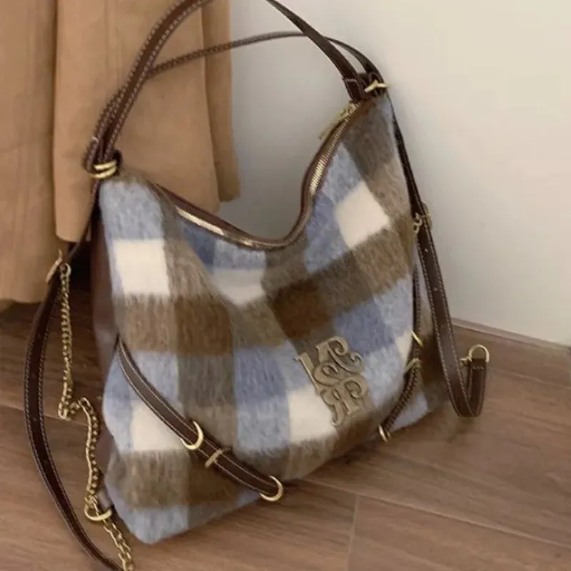 Uakiss Plaid Womens Shoulder Bag Elegant Fashion Large Capacity Casual Backpacks Luxury Designer Exquisite New Korean Popular Bags