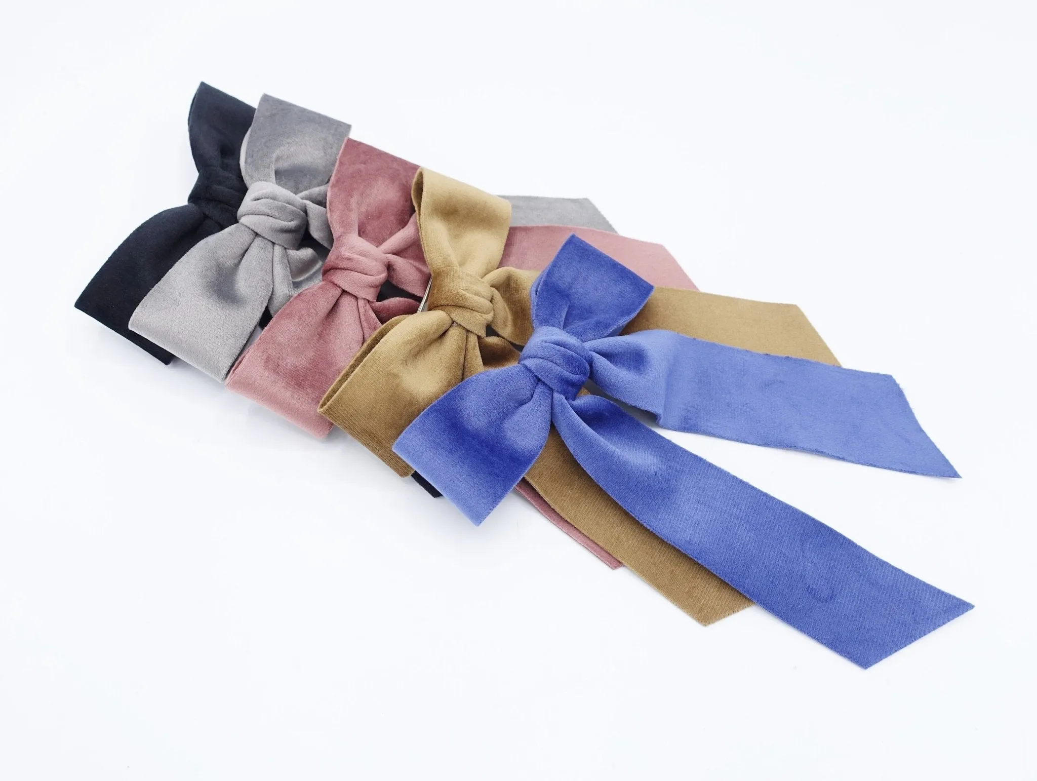 velvet fabric hair bow with tail double faced velvet basic women hair accessory