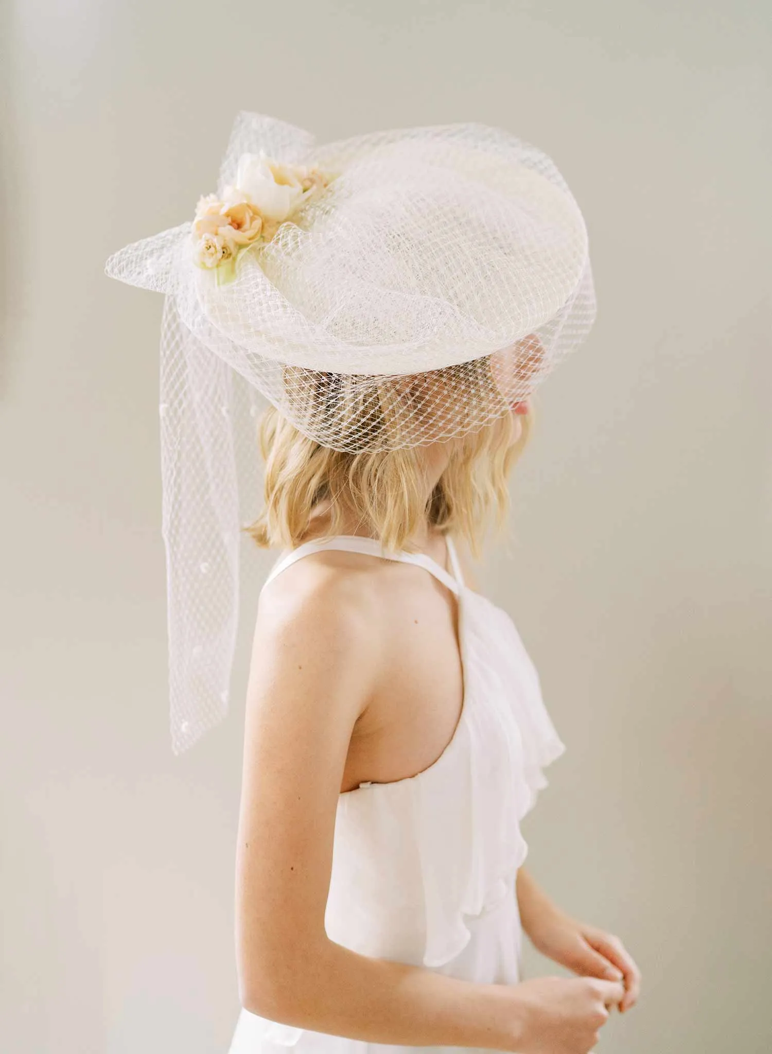 Vintage inspired bridal mini hat with veil - Style #2454