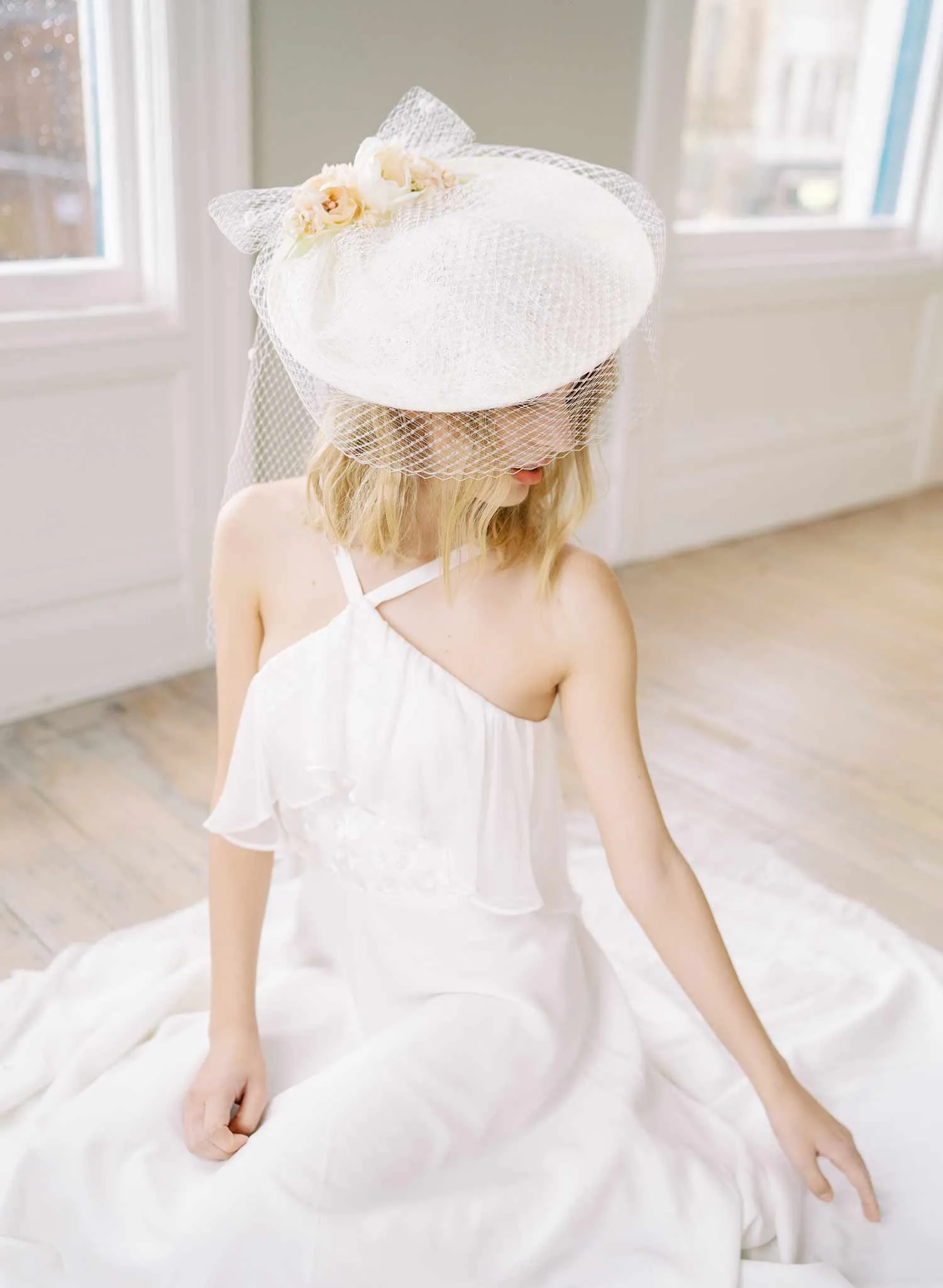 Vintage inspired bridal mini hat with veil - Style #2454