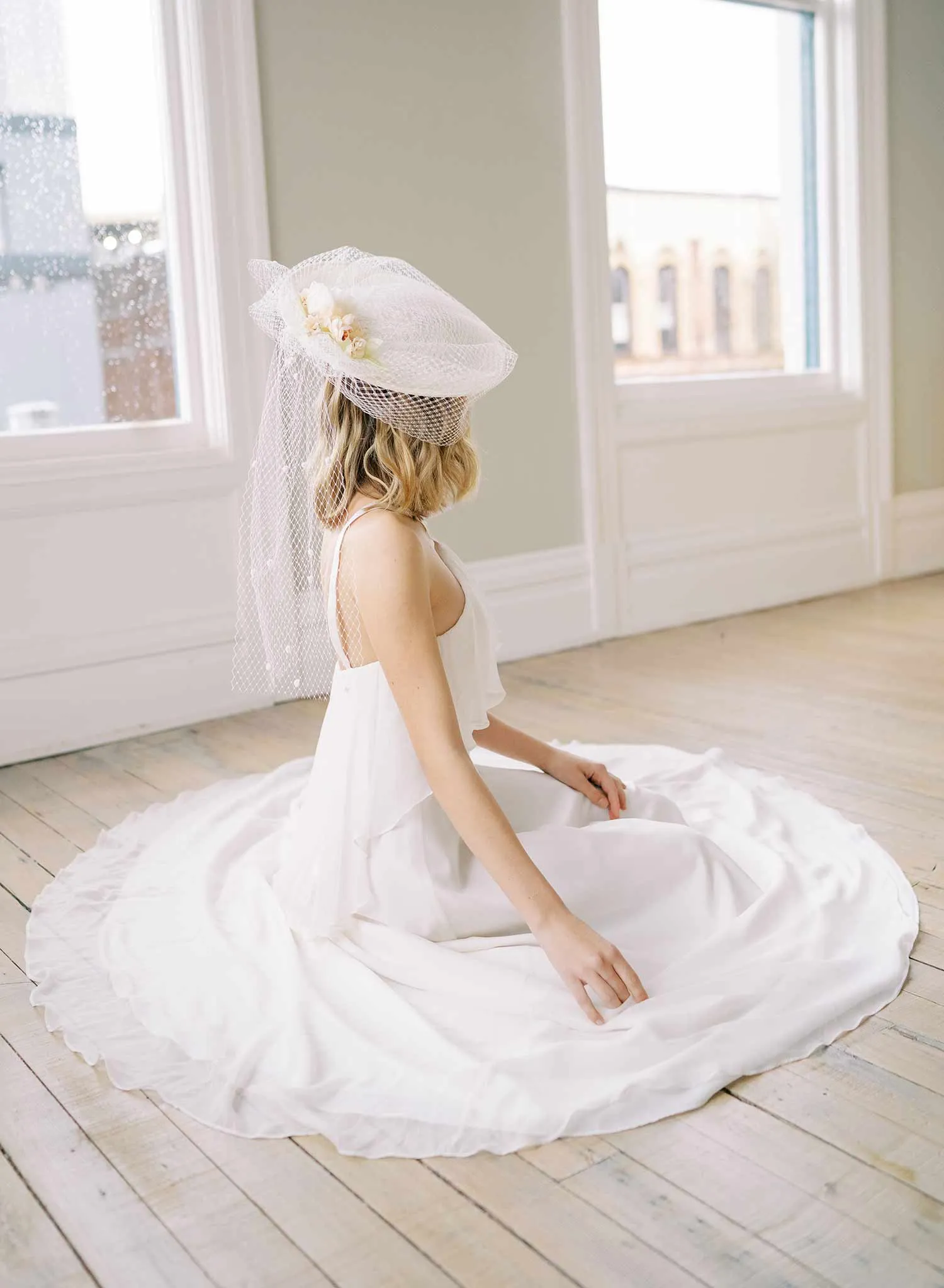 Vintage inspired bridal mini hat with veil - Style #2454