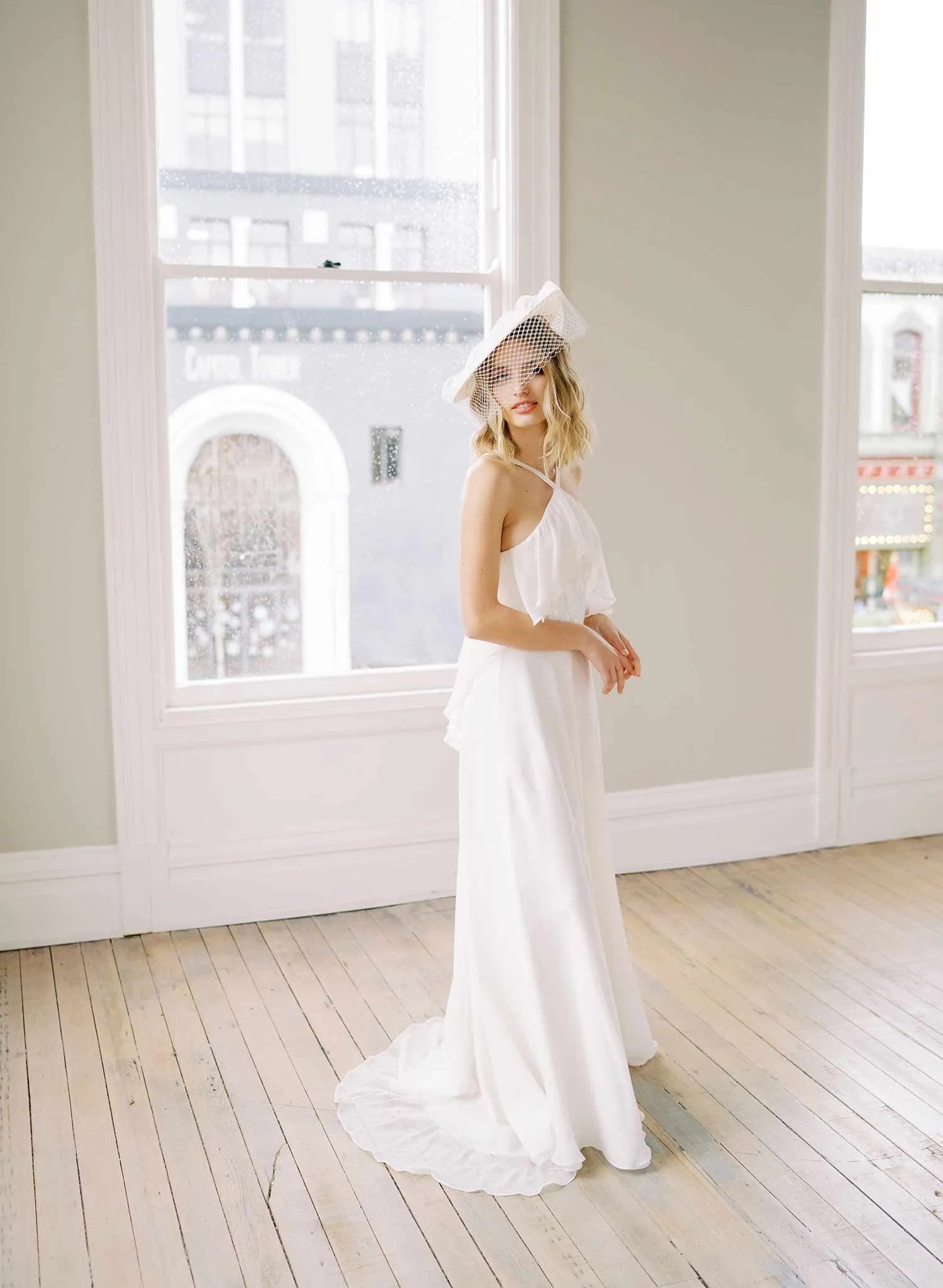 Vintage inspired bridal mini hat with veil - Style #2454