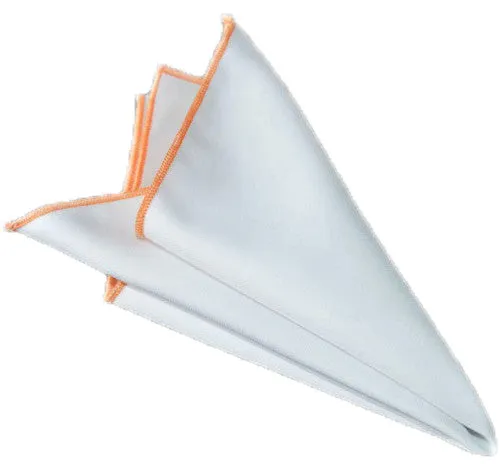 White / British Tan Stitched Pocket Square - [2017 Spring]