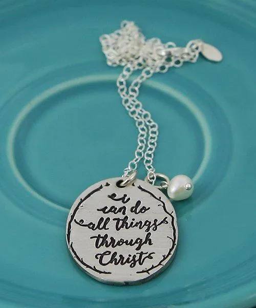 Women's Philippians 4:13 Pewter Necklace
